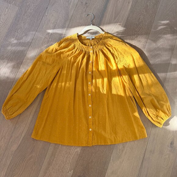 Madewell Yellow Floral Embroidered Smocked-Neck Raglan Balloon Sleeve Women's M - Picture 11 of 15